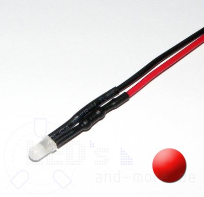 3mm LED diffus mit Anschlusskabel Rot 3000mcd 5-15 Volt