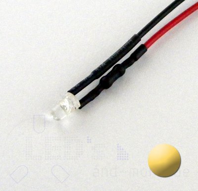 3mm LED ultrahell Warm Wei mit Anschlusskabel 15000mcd 5-15Volt