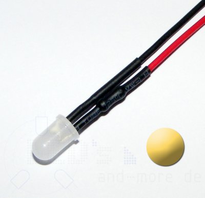 5mm LED diffus Warm Wei mit Anschlusskabel 3500mcd 5-15 Volt