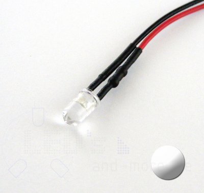 5mm LED ultrahell Wei mit Anschlusskabel 22000mcd 5-15 Volt