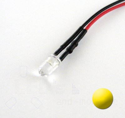5mm LED ultrahell Gelb mit Anschlusskabel 5000mcd 5-15 Volt