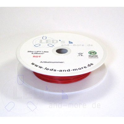 25 Meter Kabel Rot 0,05 mm hochflexibel (Spule)