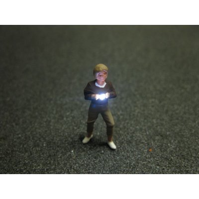 Modell Figur Frau mit Fotoapparat LED Blitzlicht Spur H0