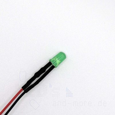 5mm LED farbig diffus Grnlich mit Anschlusskabel 50mcd 5-15 Volt