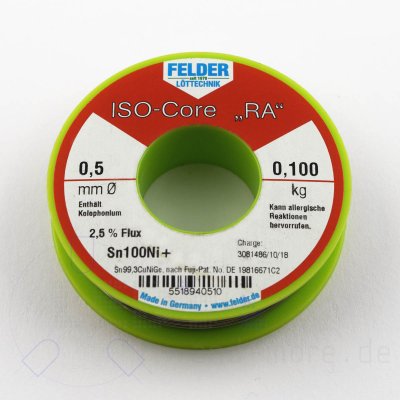 Lot Felder ISO-Core RA 100g Ltzinn mit Flussmittel bleifrei  0,5 mm RoHS-konform