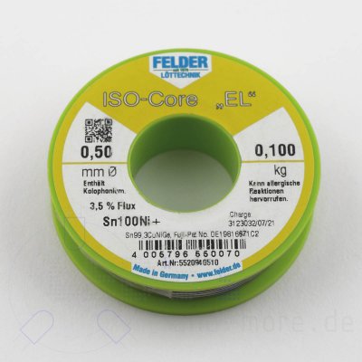 Lot Felder ISO-Core EL 100g Ltzinn mit Flussmittel bleifrei  0,5 mmi RoHS-konform
