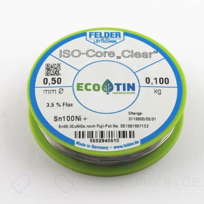 Lot Felder ISO-Core Clear 100g Ltzinn mit Flussmittel bleifrei  0,5 mm RoHS-konform