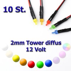 10x Diffuses 2,0mm Tower LED mit Anschlusskabel 100
