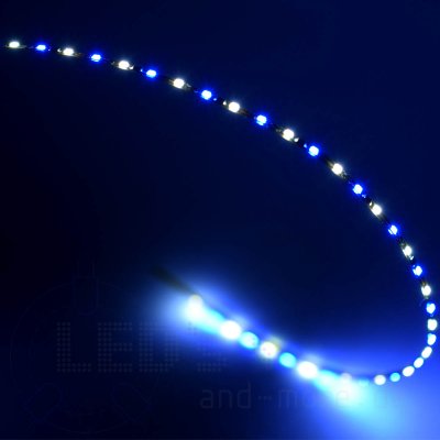 20cm zweifarbiges Flex-Band ultraschmal 39 LEDs 12V Blau / Wei, 1,6mm breit Kirmes