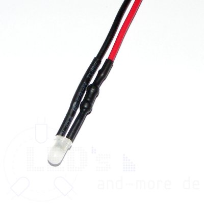 3mm LED diffus mit Anschlusskabel Warm Wei 2800mcd 5-15 Volt