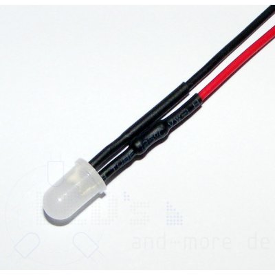 5mm LED diffus Wei mit Anschlusskabel 6000mcd 5-15 Volt