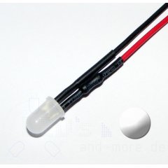 5mm LED diffus Wei mit Anschlusskabel 6000mcd 5-15 Volt