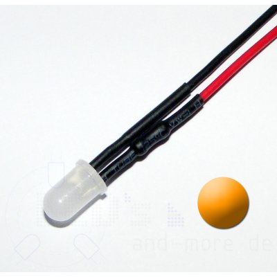 5mm LED diffus Orange mit Anschlusskabel 3000mcd 5-15 Volt