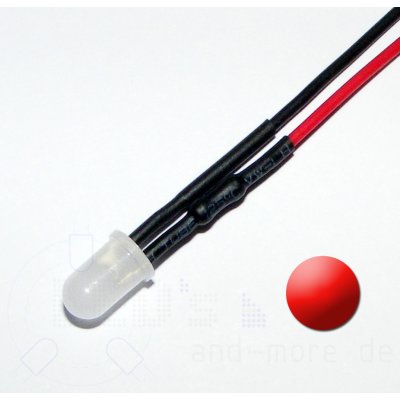 5mm LED diffus Rot mit Anschlusskabel 3000mcd 5-15 Volt