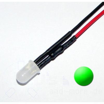 5mm LED diffus Grn mit Anschlusskabel 10000mcd 5-15 Volt