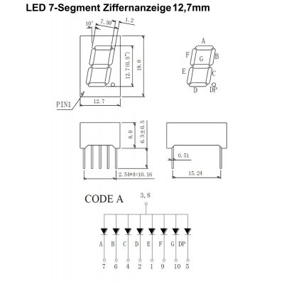 LED 7 Segment Anzeige 12,7mm Ziffernanzeige grn gem. Anode